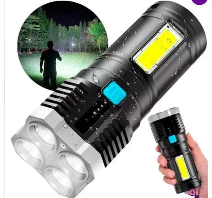 Lanterna Tática 4 LEDs Recarregável e com Indicador de Bateria
