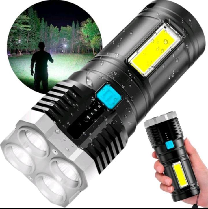 Lanterna Tática 4 LEDs Recarregável e com Indicador de Bateria