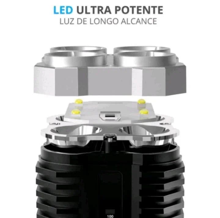 Lanterna Tática 4 LEDs Recarregável e com Indicador de Bateria