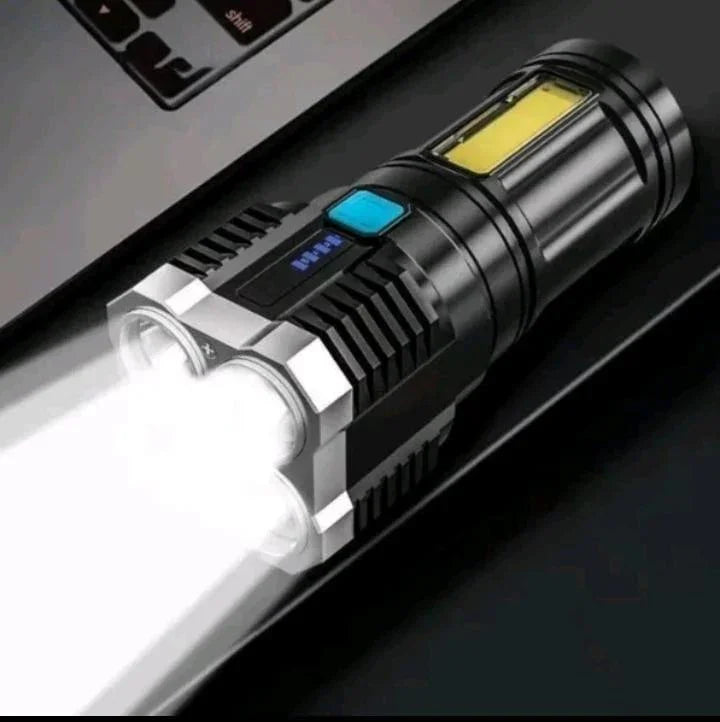 Lanterna Tática 4 LEDs Recarregável e com Indicador de Bateria