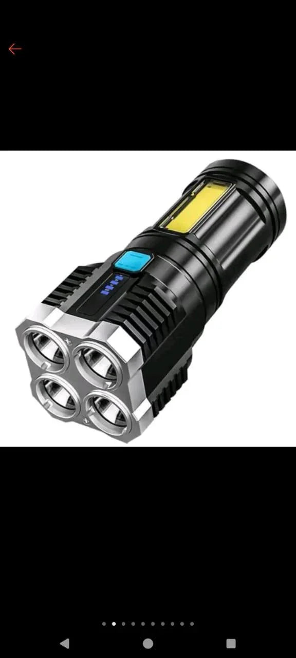 Lanterna Tática 4 LEDs Recarregável e com Indicador de Bateria