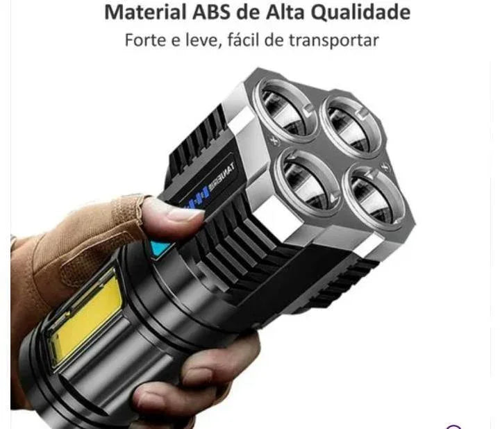 Lanterna Tática 4 LEDs Recarregável e com Indicador de Bateria