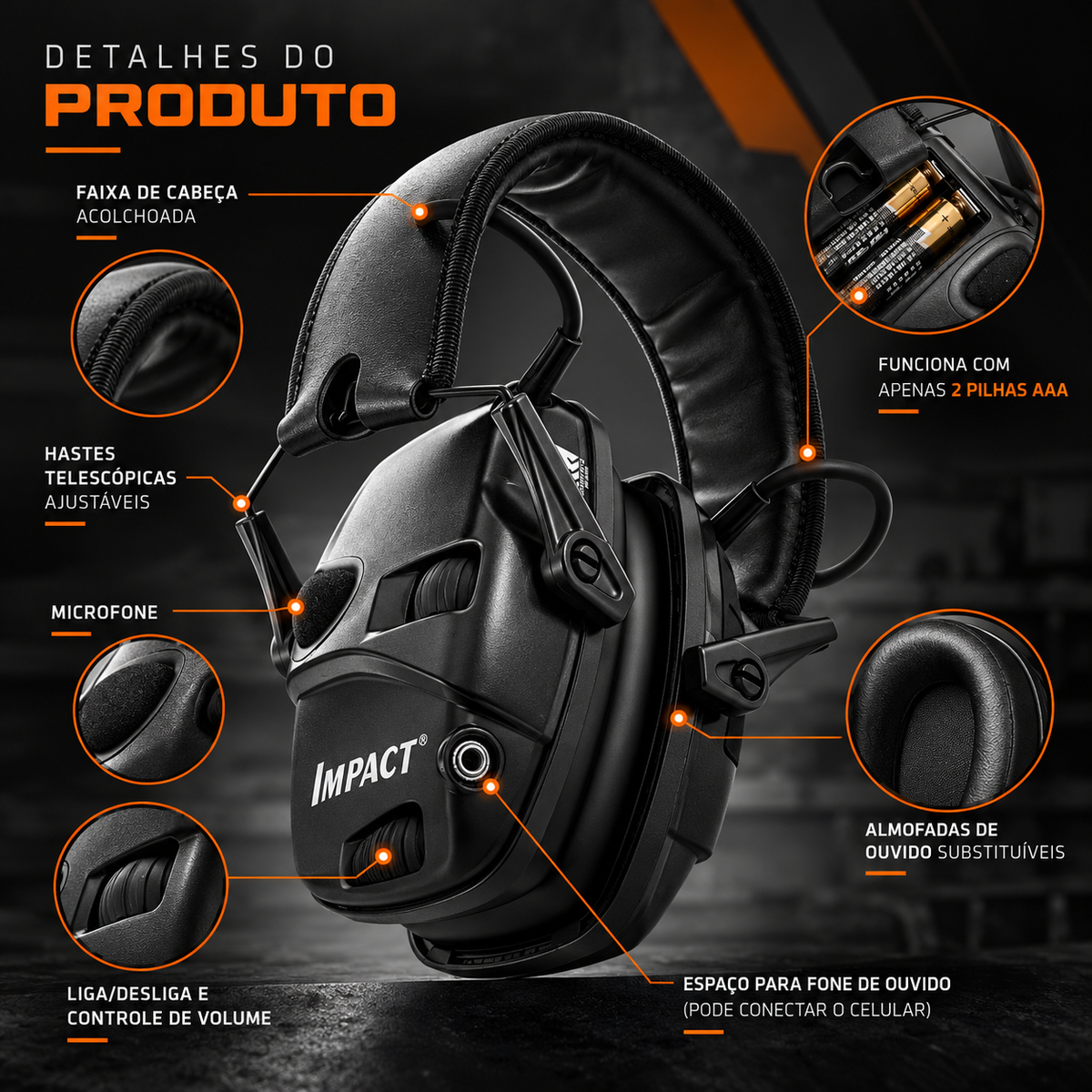 Abafador/Protetor Auricular Eletrônico Impact