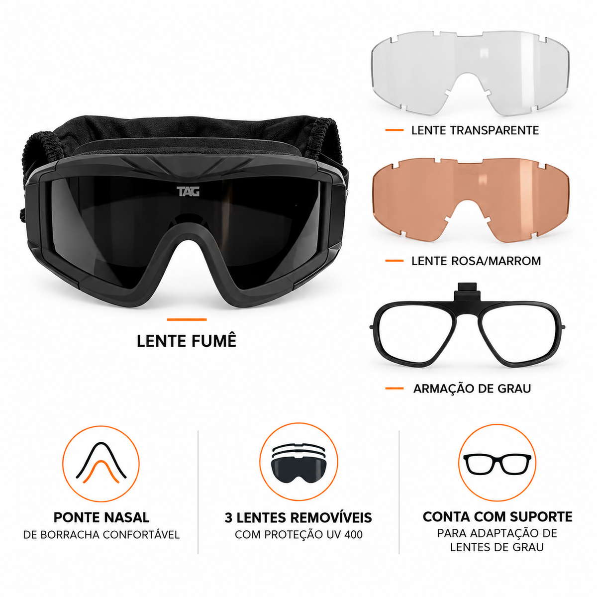 Óculos Tático Volcano - 3 Lentes Inclusas