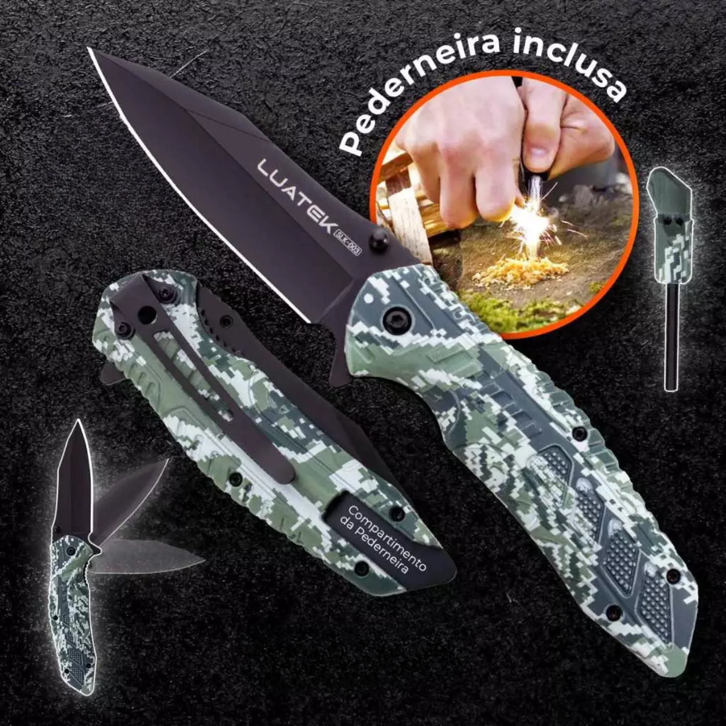Canivete Tático Com Pederneira