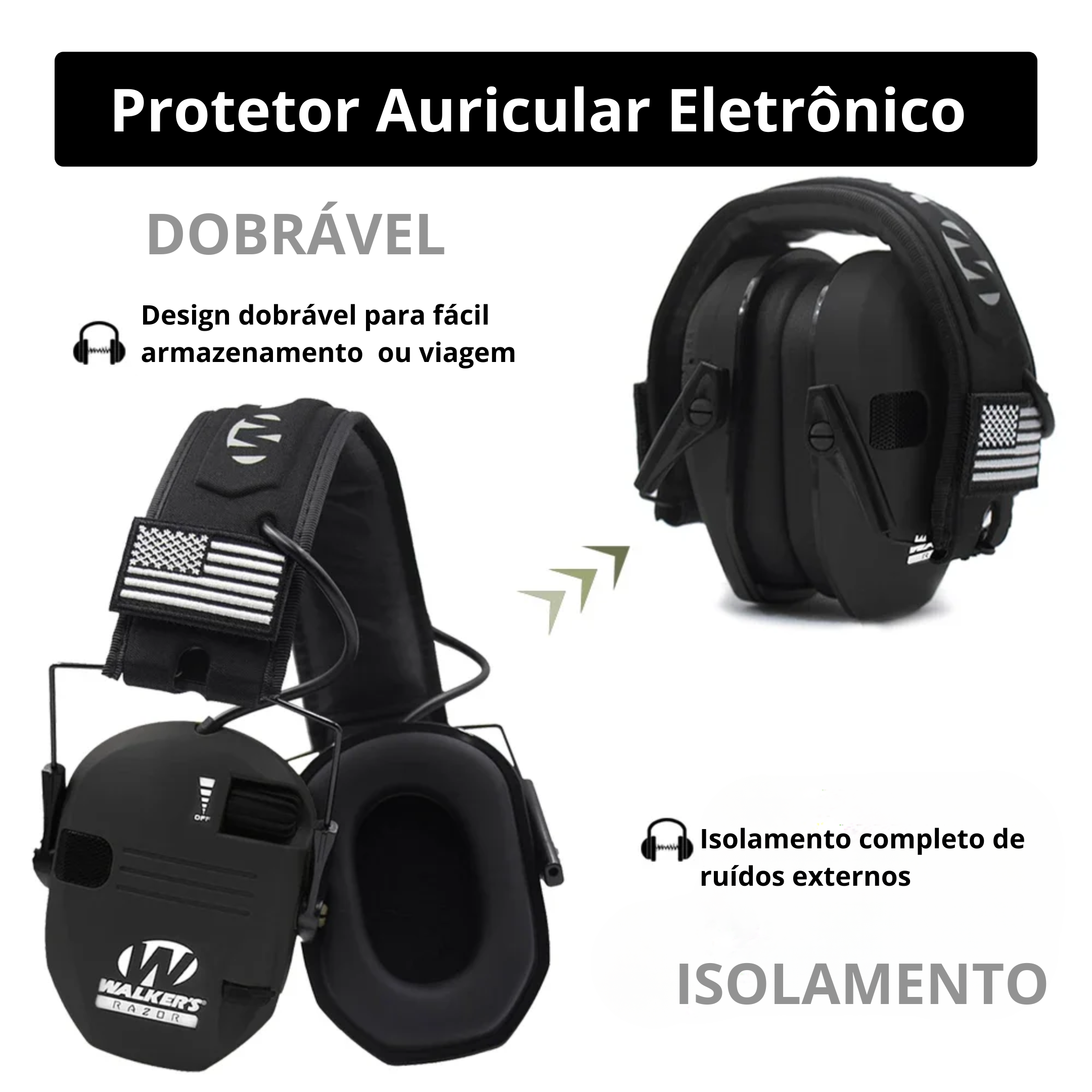 Abafador/Protetor Auricular Eletrônico Walkers Razor ®