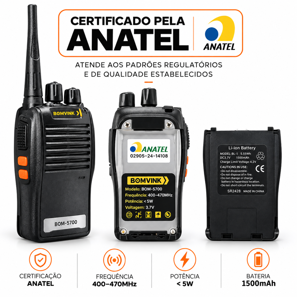 Kit 2 Rádios Comunicadores UHF BOMVINK - Alcance até 12 KM