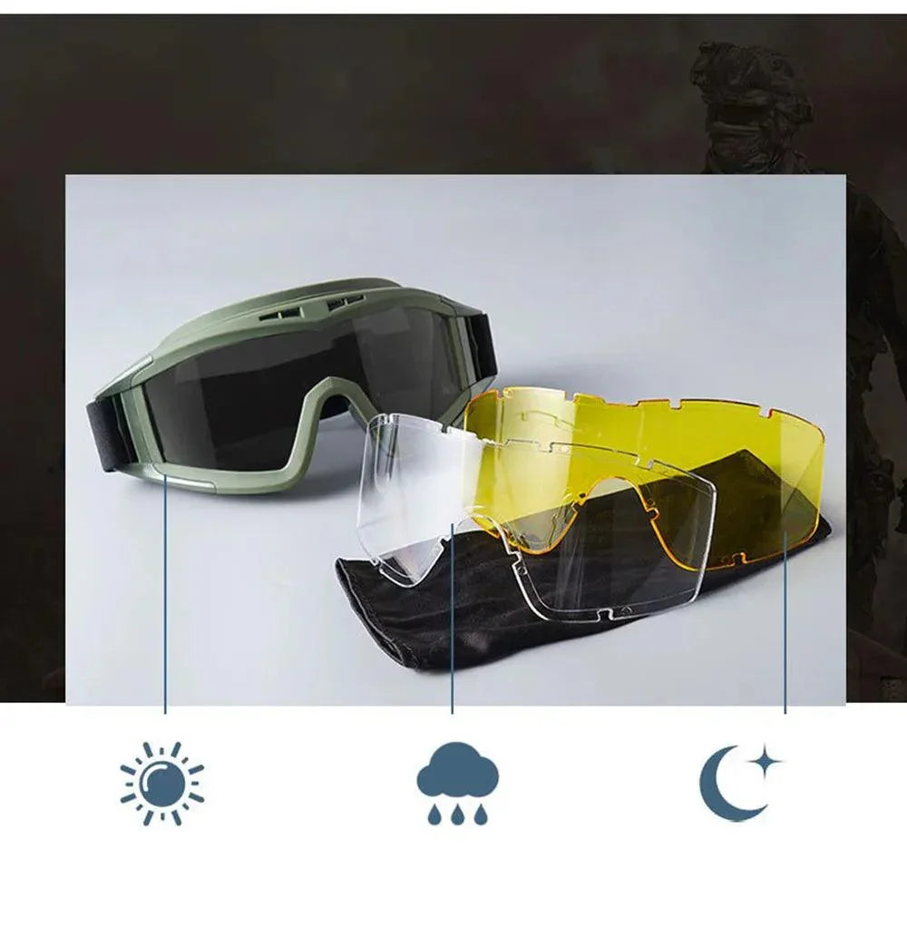 Óculos Táticos à Prova de Chuva e Vento
