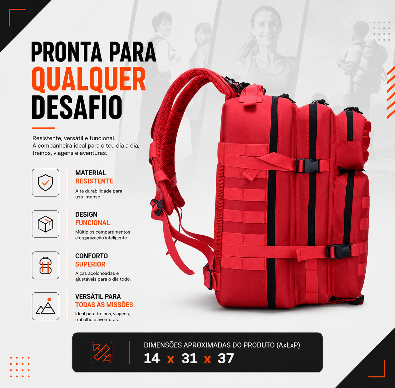 Mochila Tática Outdoor 50 Litros - Vermelha
