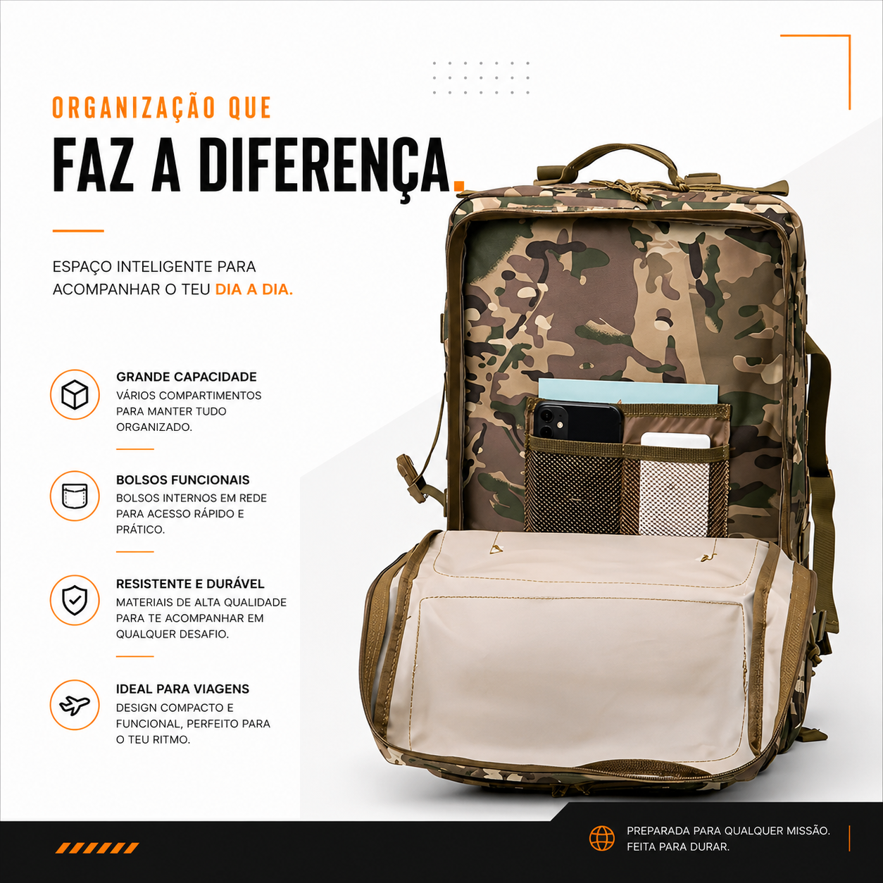Mochila Tática Outdoor 50 Litros - Multicam