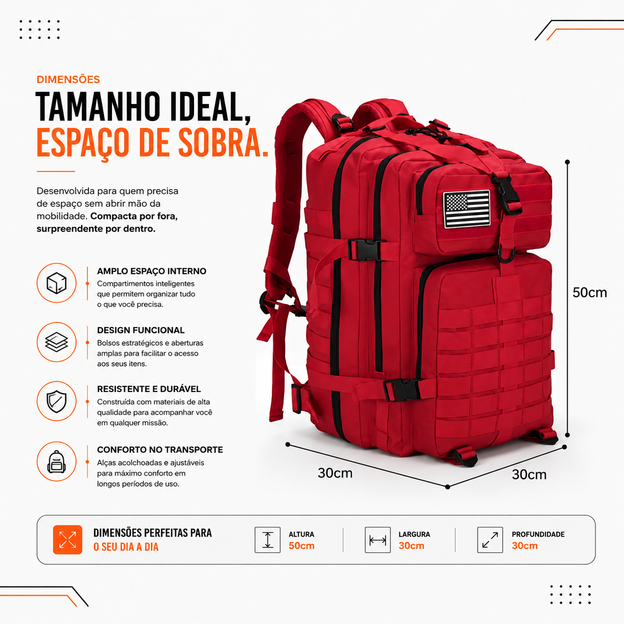 Mochila Tática Outdoor 50 Litros - Vermelha