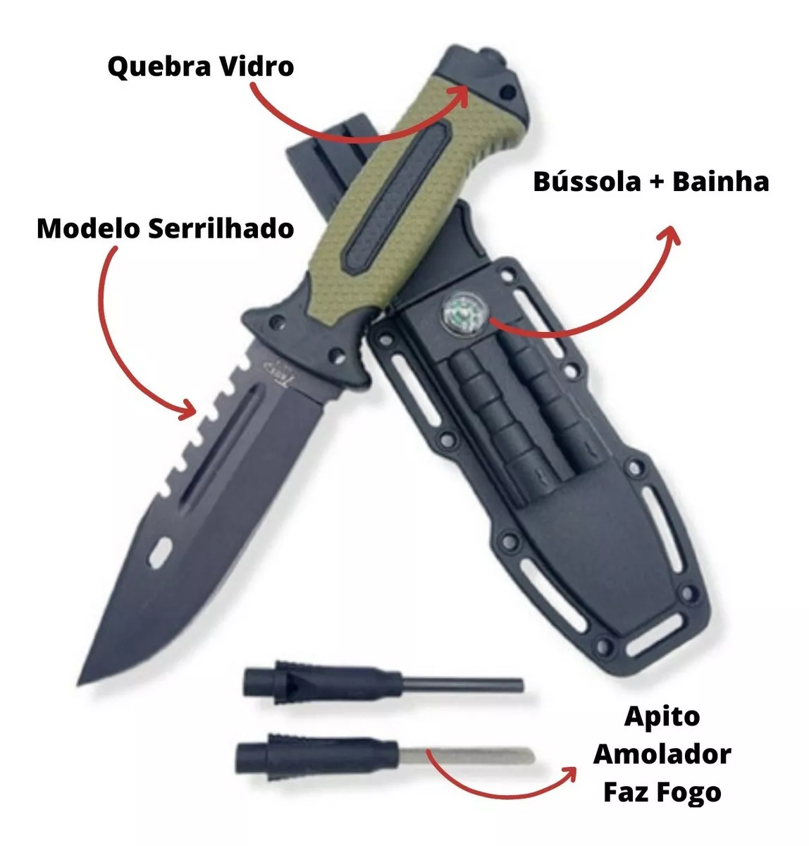 Kit de Sobrevivência Faca + Itens