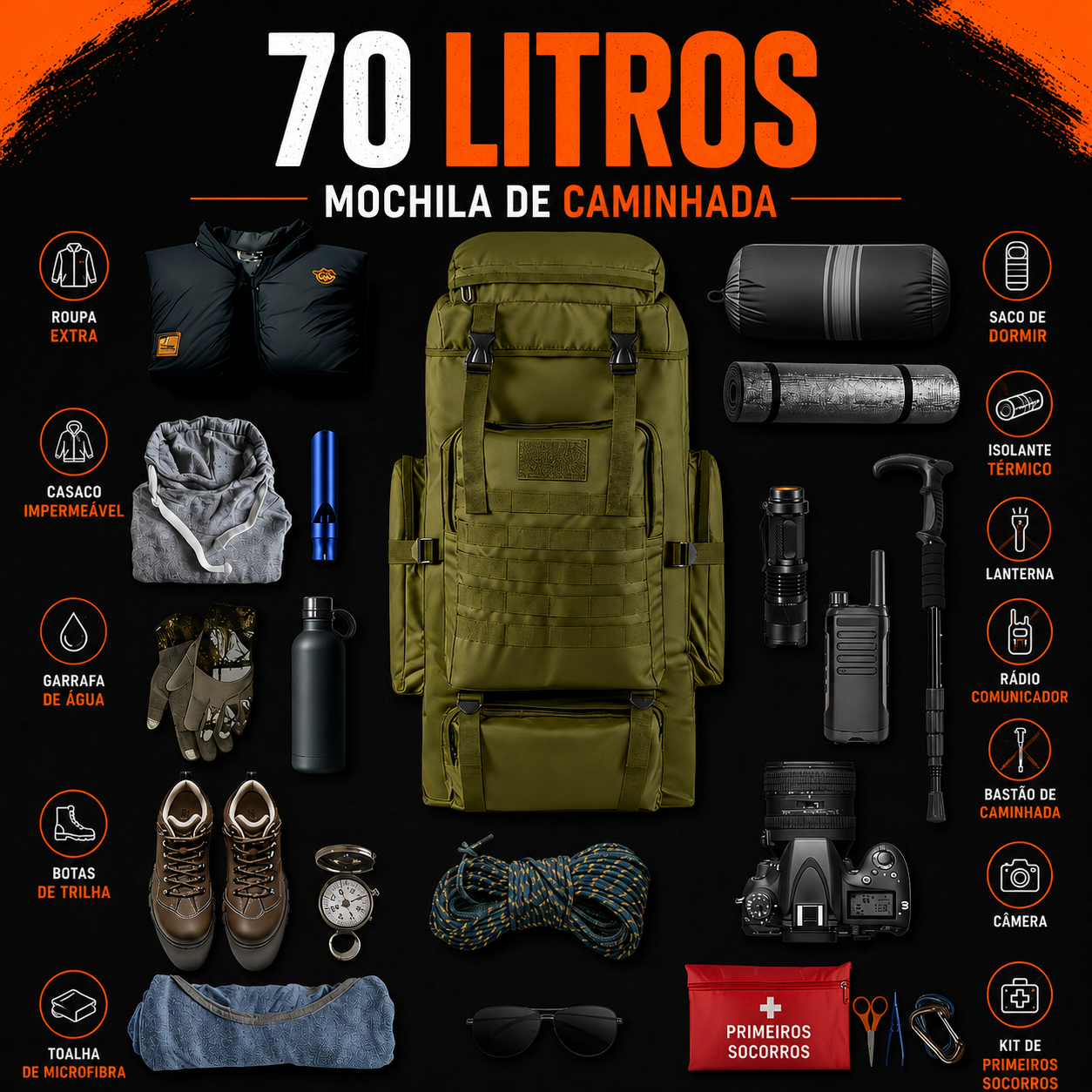 Mochila Adventure 70L - Verde Oliva