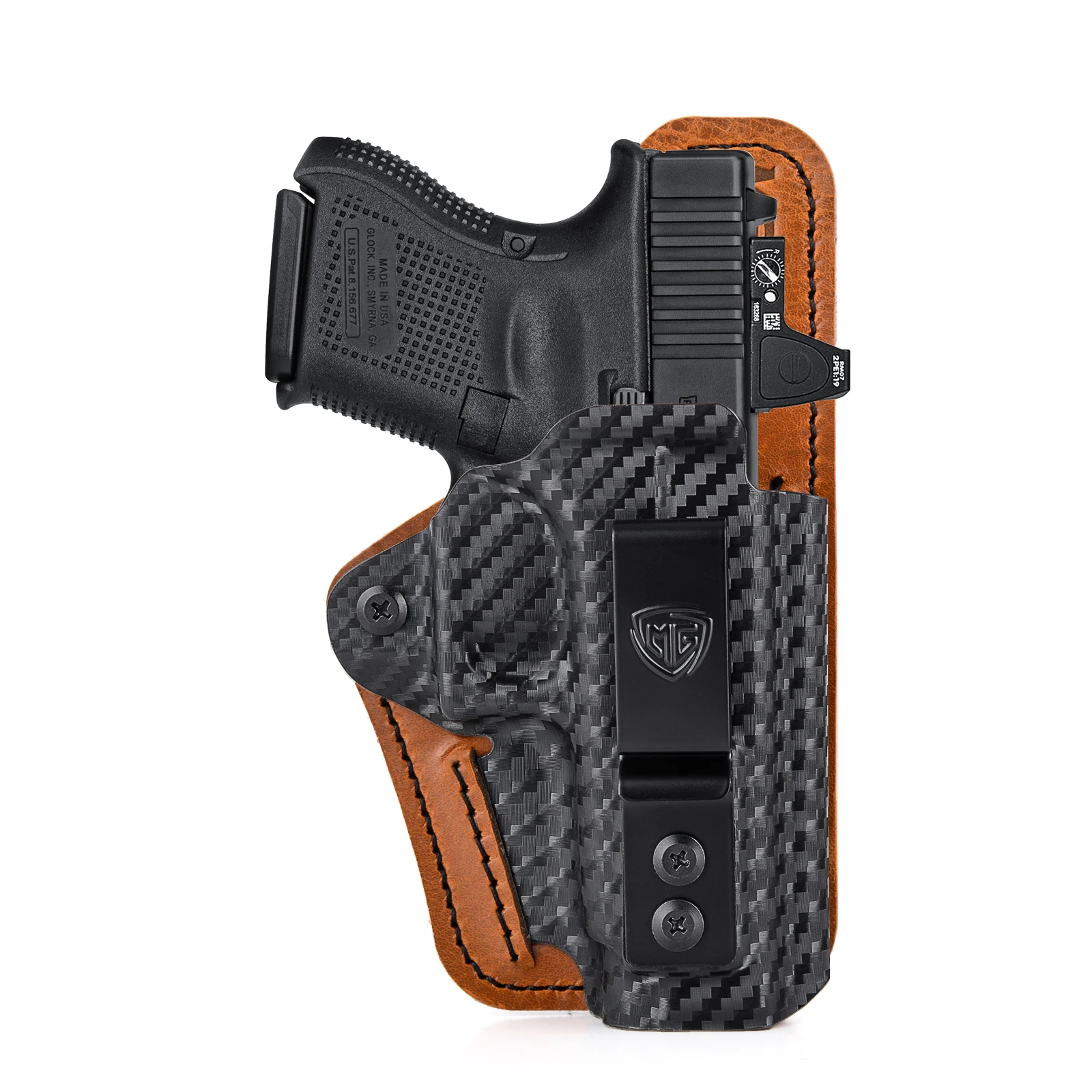 Coldre de Kydex ou Fibra de Carbono + Couro - Glock G26, G27 e G33 com Red Dot