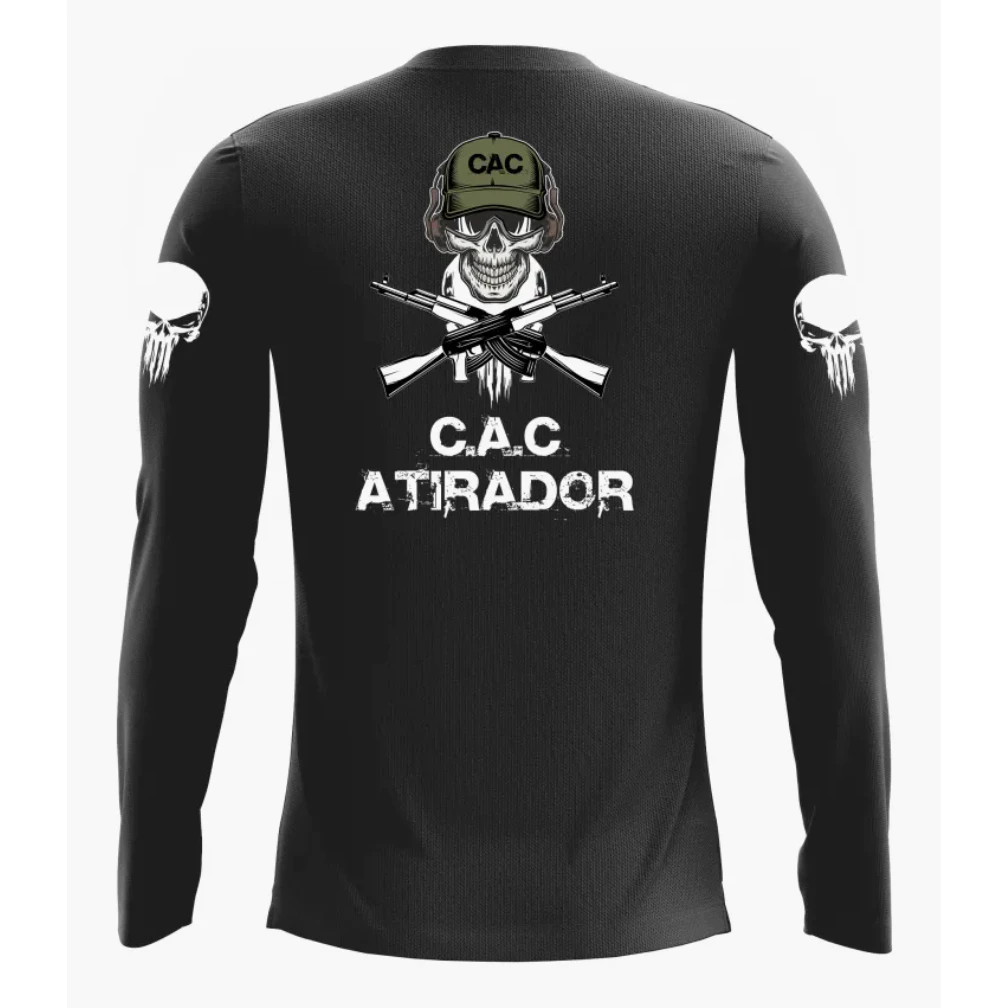 Camiseta Masculina Manga Longa Dry Fit com Proteção UV CAC Atirador (Com Personalização de Nome Gratuita)