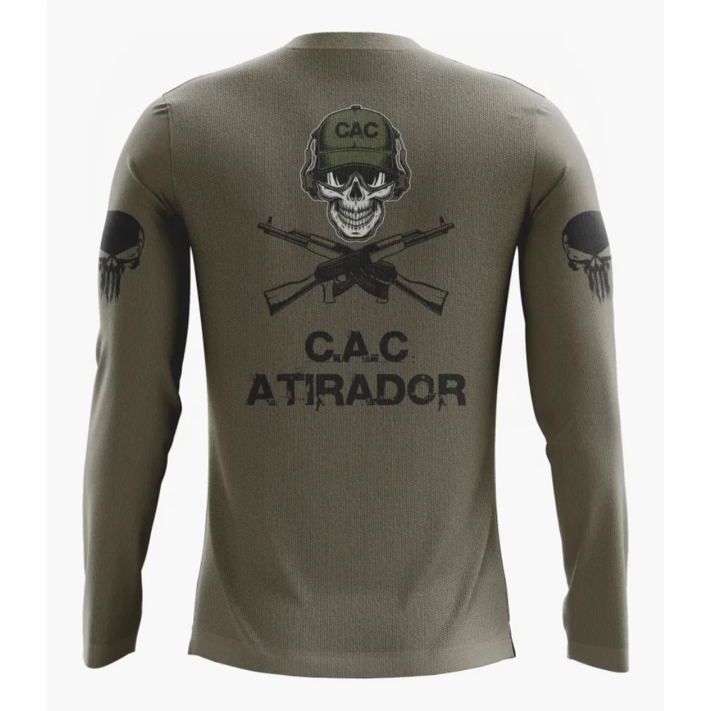 Camiseta Masculina Manga Longa Dry Fit com Proteção UV CAC Atirador (Com Personalização de Nome Gratuita)
