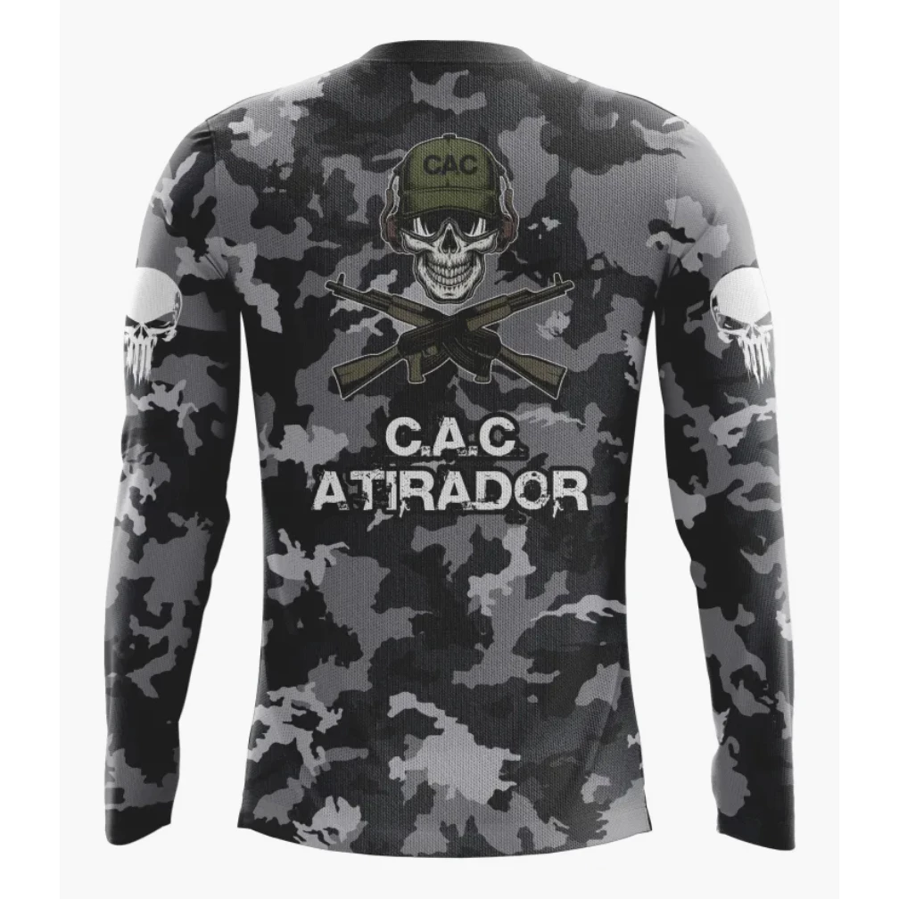 Camiseta Masculina Manga Longa Dry Fit com Proteção UV CAC Atirador (Com Personalização de Nome Gratuita)