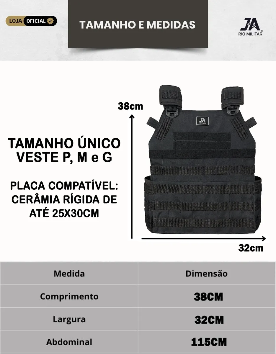 Capa de Colete Plate Carrier Modular J.A. - Preto