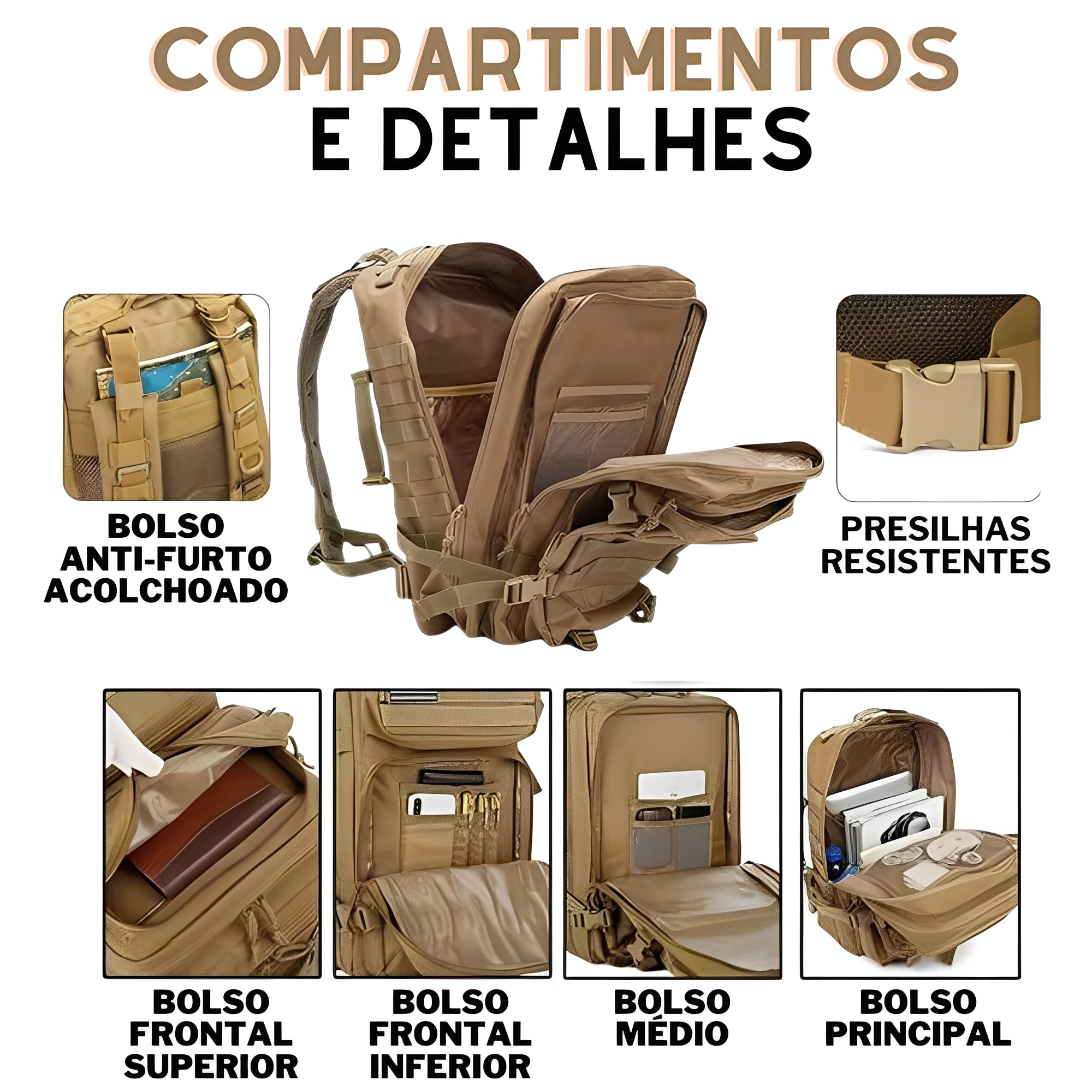 Mochila Tática 50 Litros Outdoor® - Cáqui