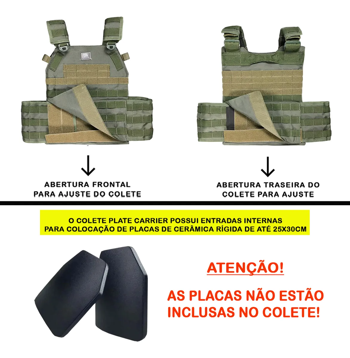Capa de Colete Plate Carrier Modular J.A. - Verde Oliva