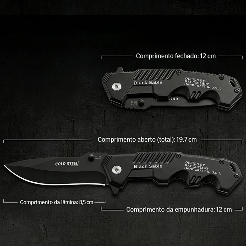 Canivete Dobrável Tático Black Sable