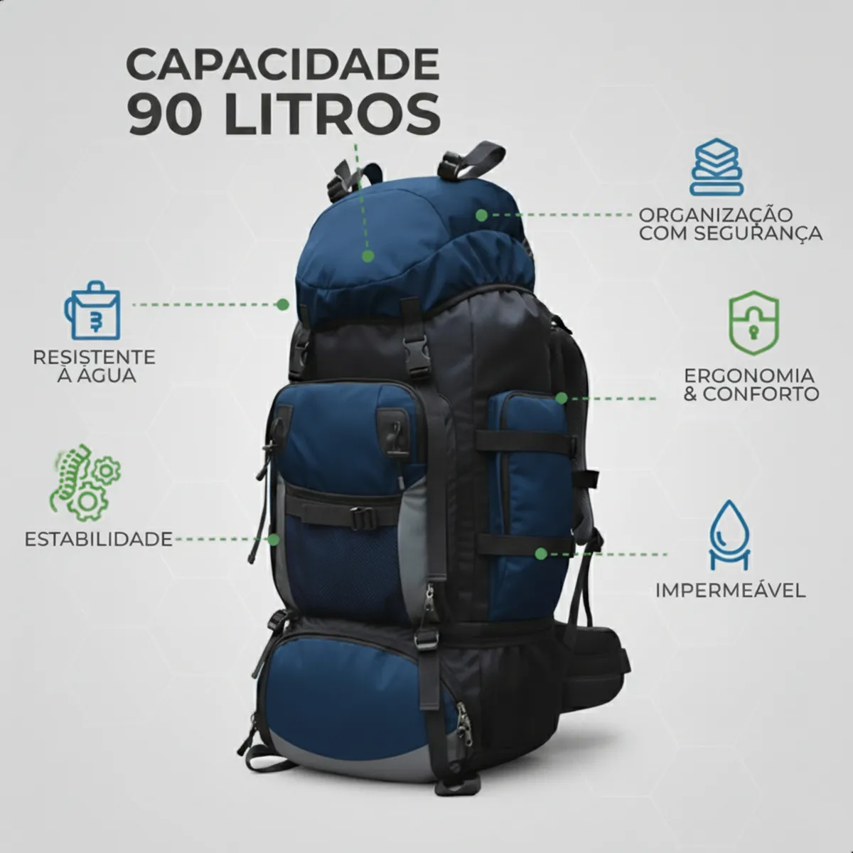 Mochila Cargueira Mountain® 90L - Azul
