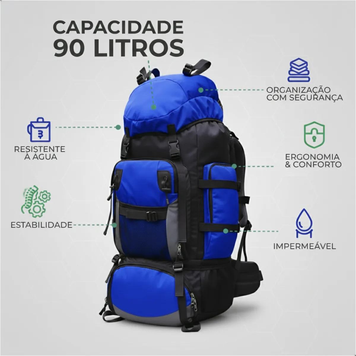 Mochila Cargueira Mountain® 90L - Azul Celeste