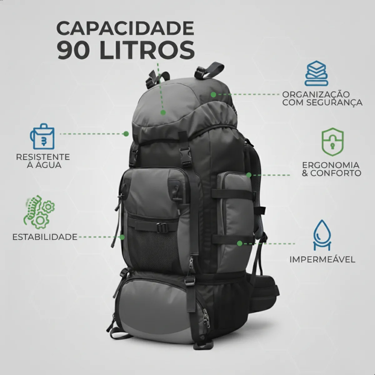 Mochila Cargueira Mountain® 90L - Cinza