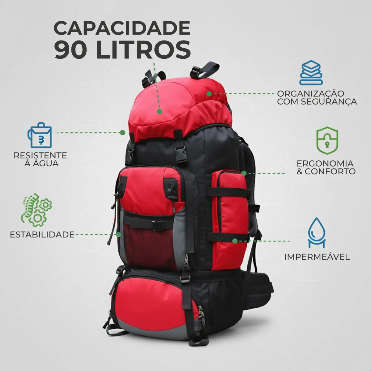 Mochila Cargueira Mountain® 90L - Vermelha