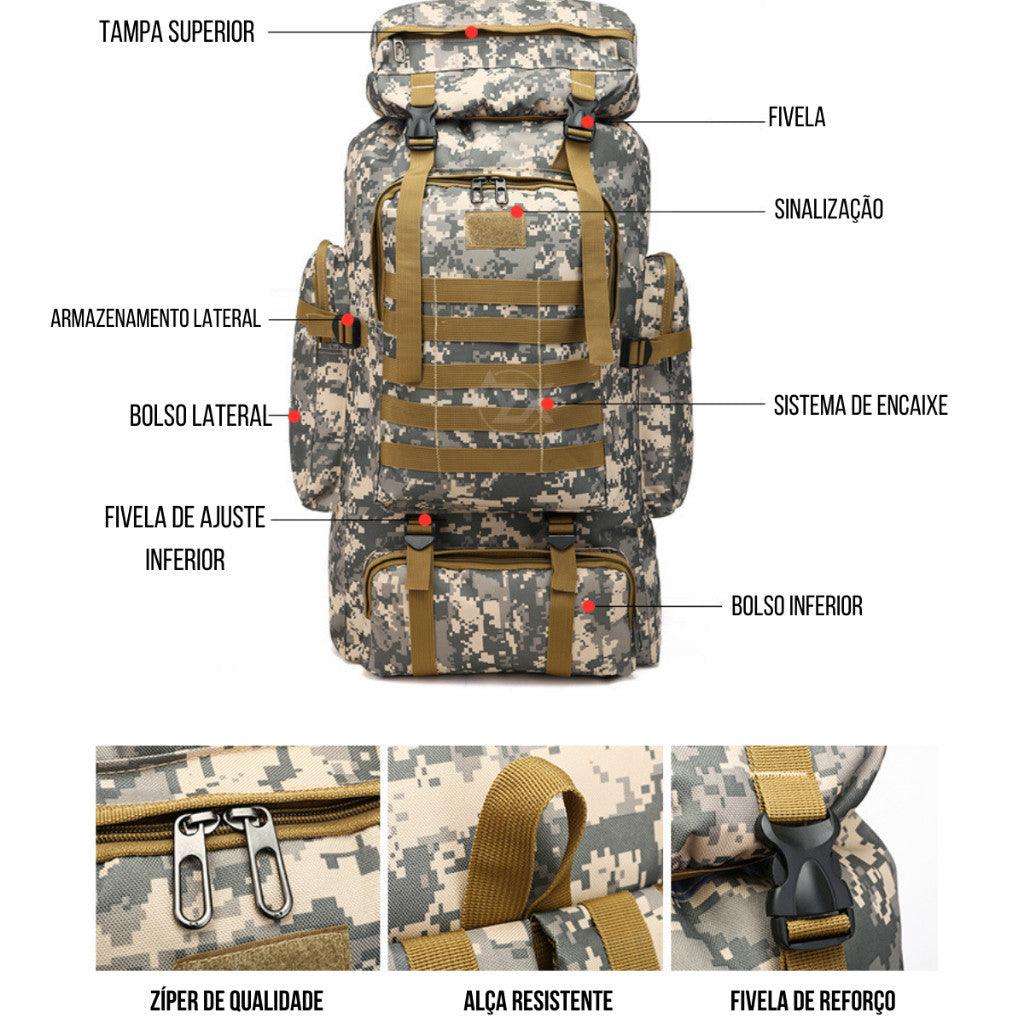 Mochila Trilha e Camping 80 Litros - Cáqui