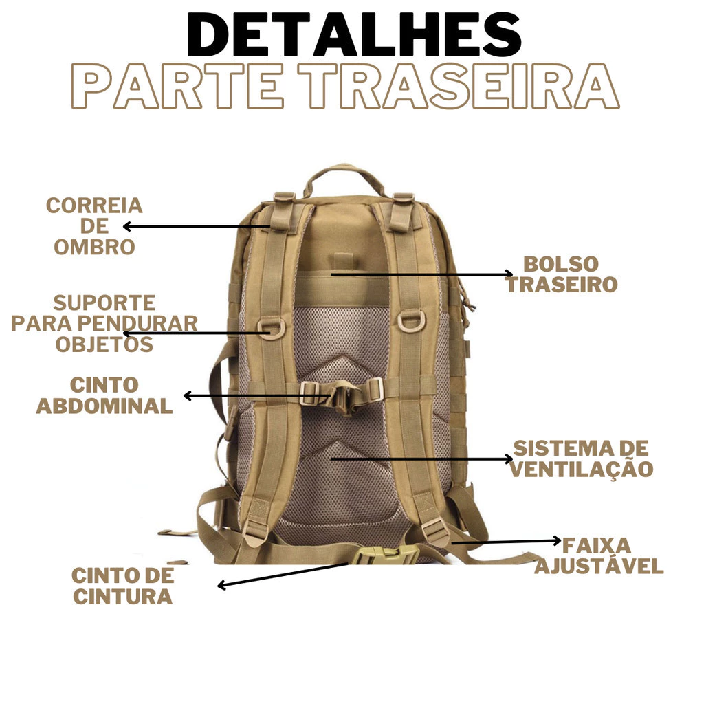 Mochila Tática 50 Litros Outdoor® - Cáqui