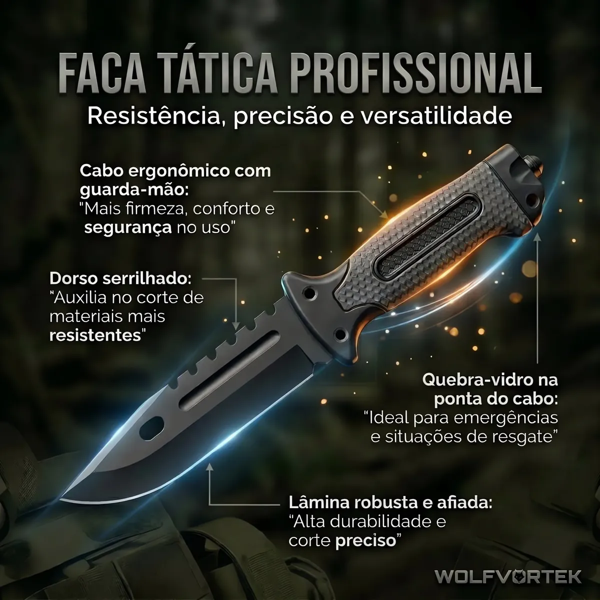 Kit Sobrevivência: Faca Militar + Lanterna Tática com Zoom Regulável