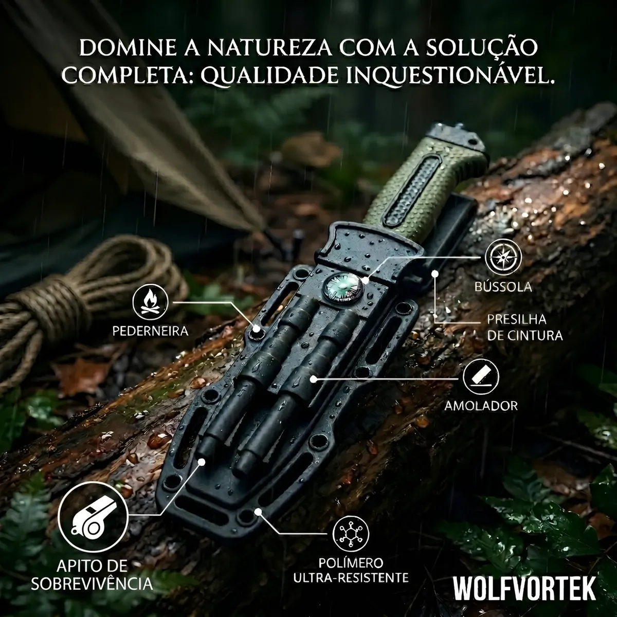Kit Sobrevivência: Faca Militar + Lanterna Tática com Zoom Regulável