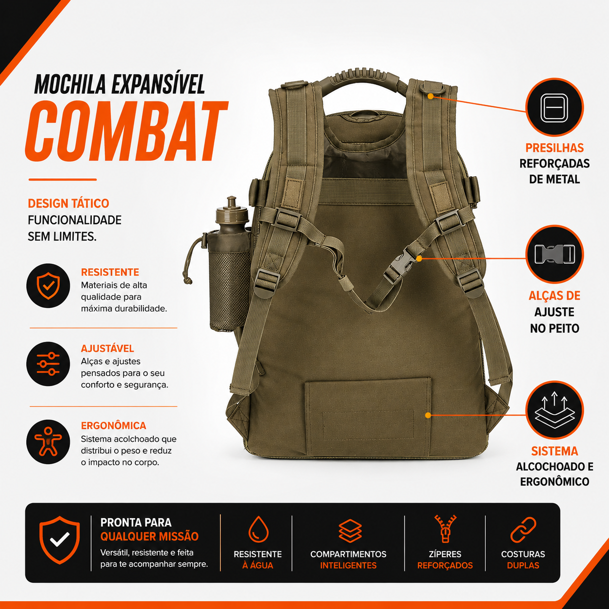 Mochila 40L > 60L Combat® - Verde Oliva