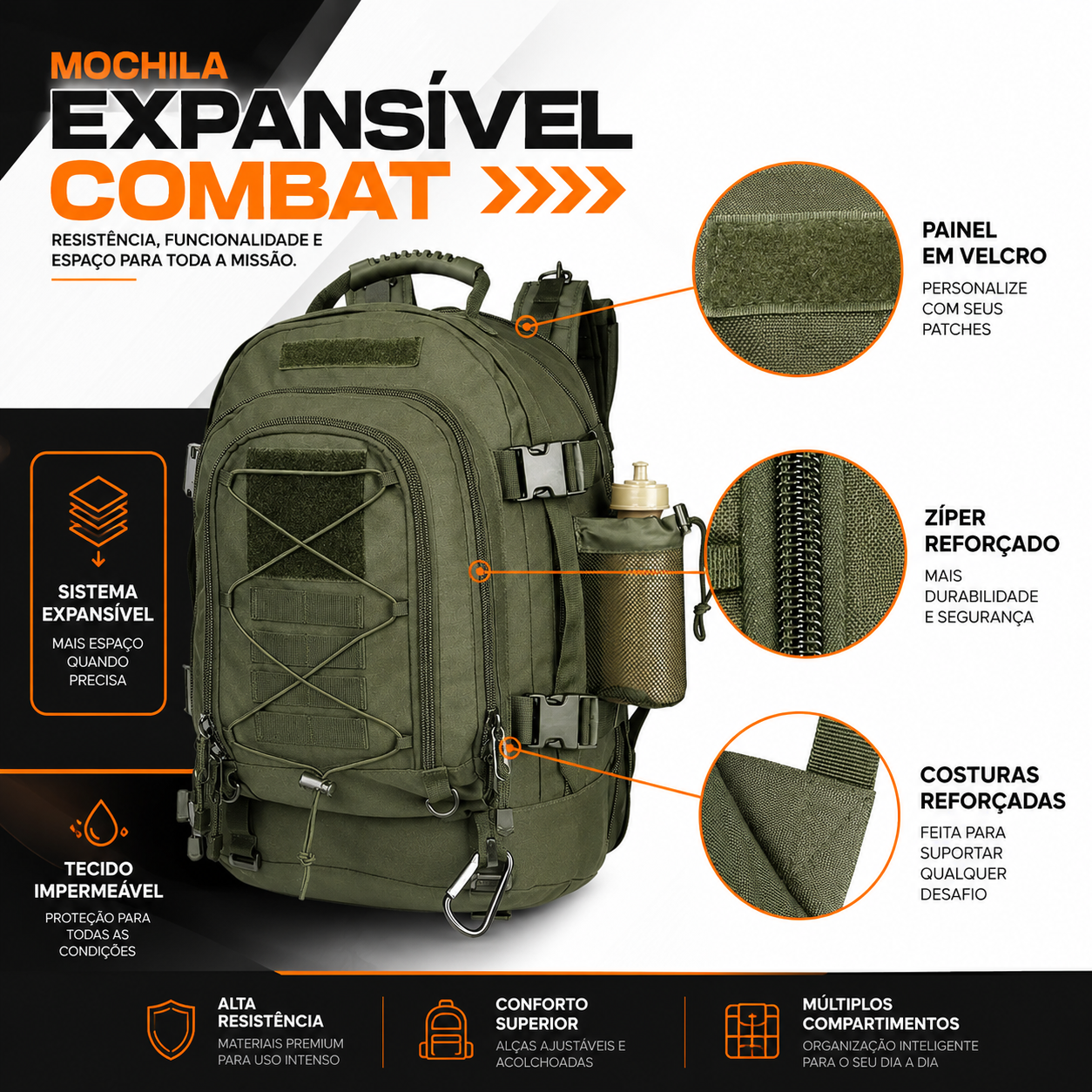 Mochila 40L > 60L Combat® - Verde Oliva
