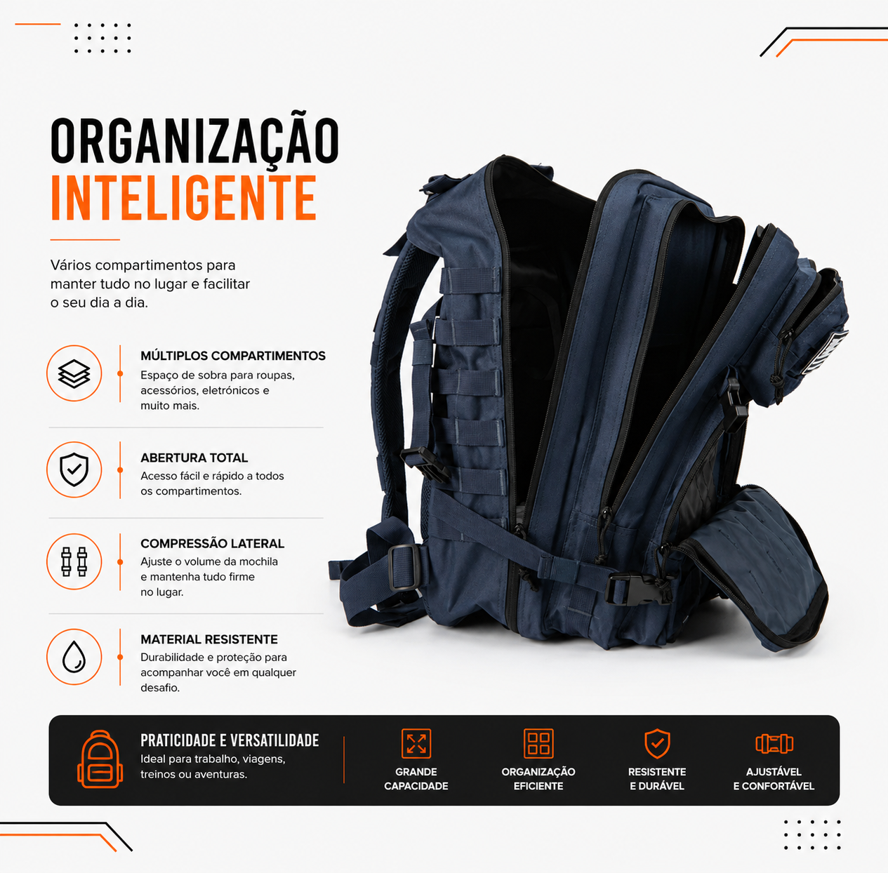 Mochila Tática Outdoor 50 Litros - Azul