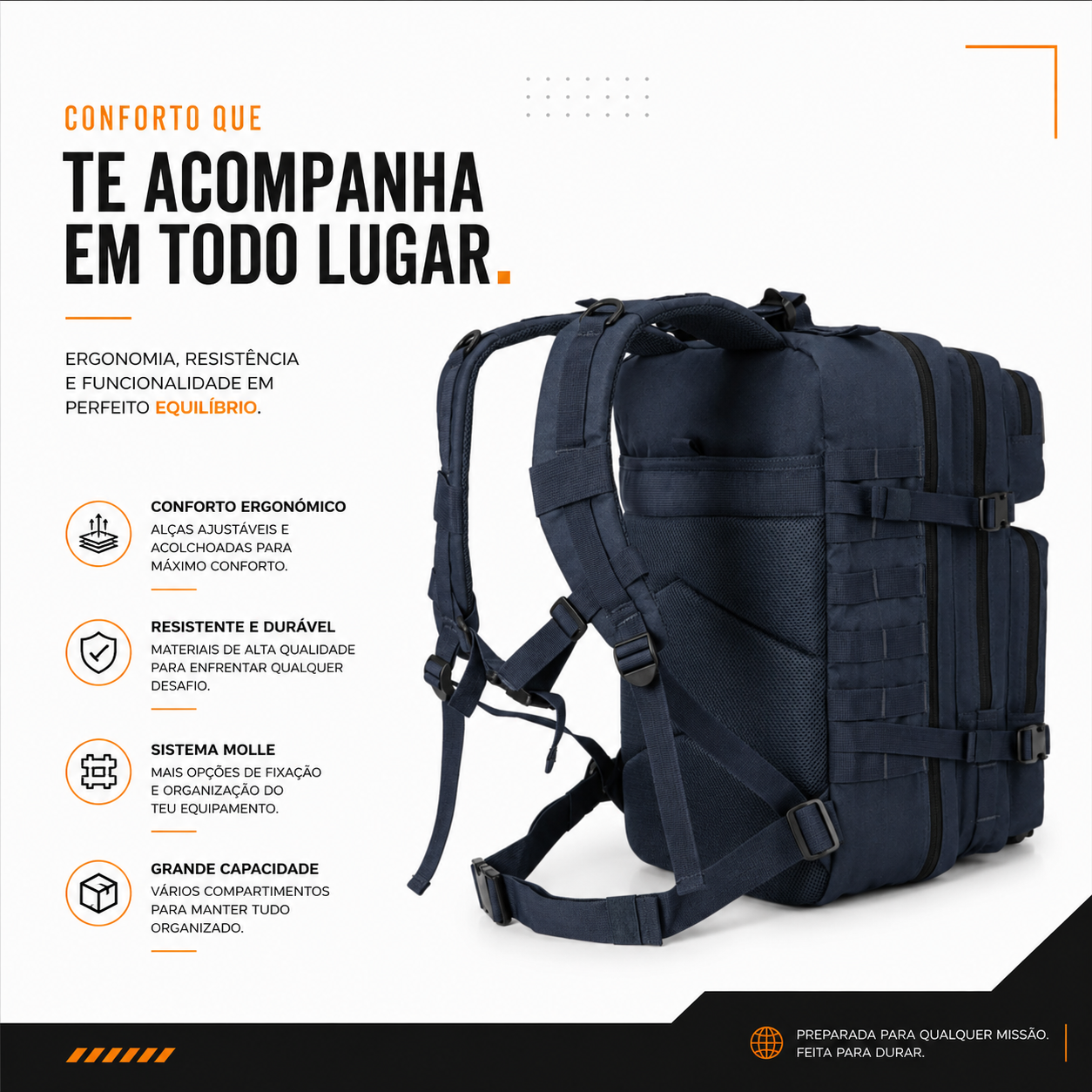 Mochila Tática Outdoor 50 Litros - Azul