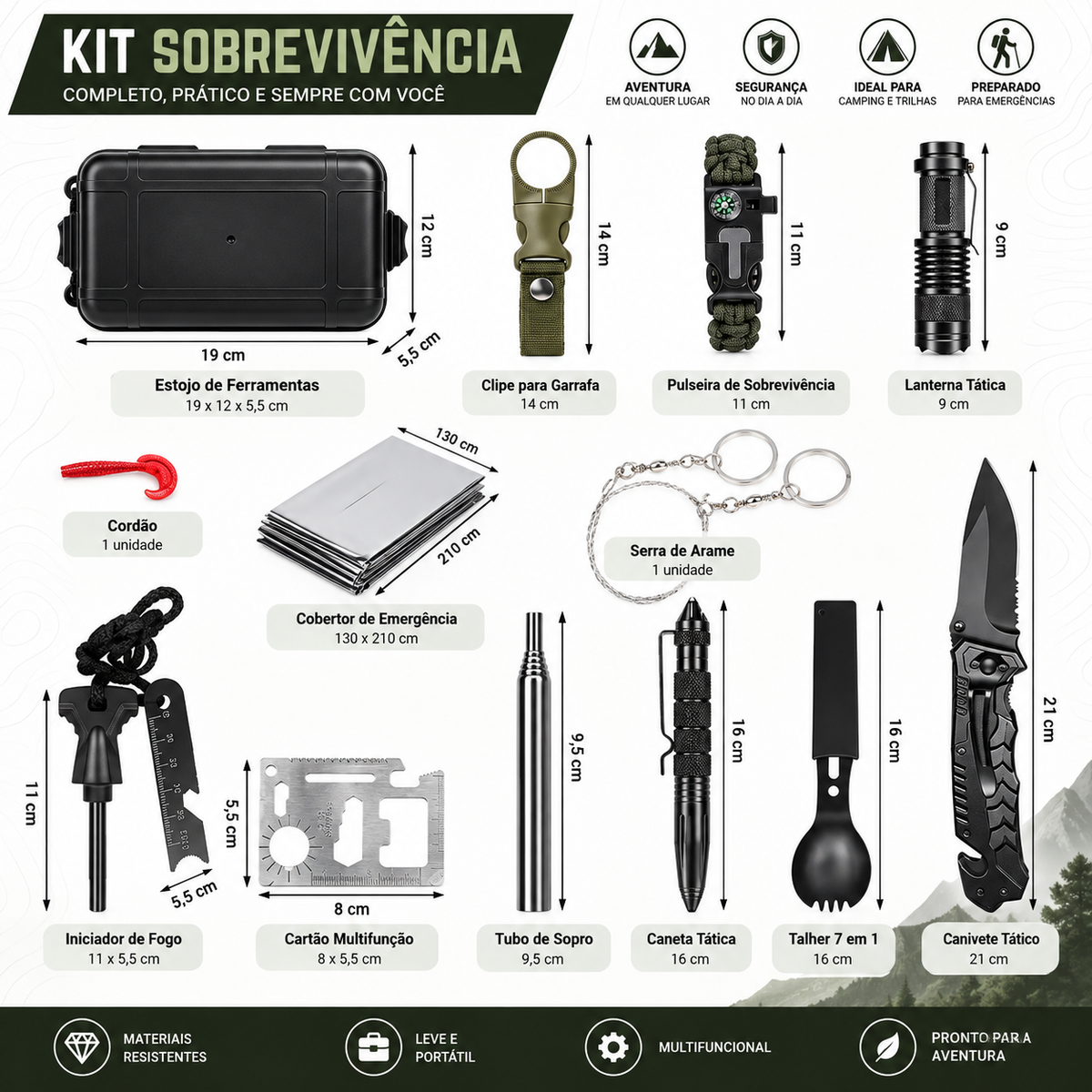Kit Completo de Sobrevivência 12 em 1