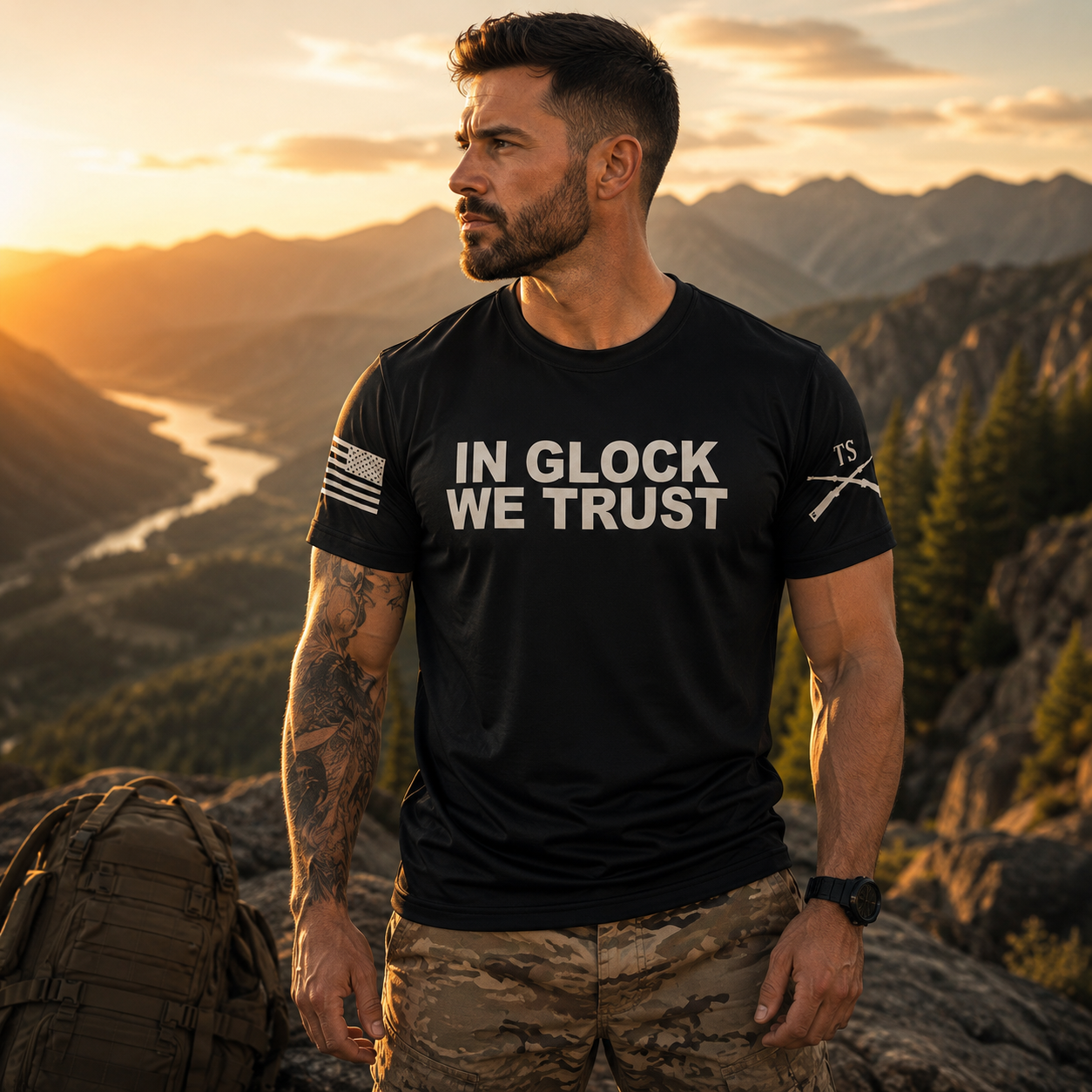 Camiseta Dry Fit "In Glock We Trust"