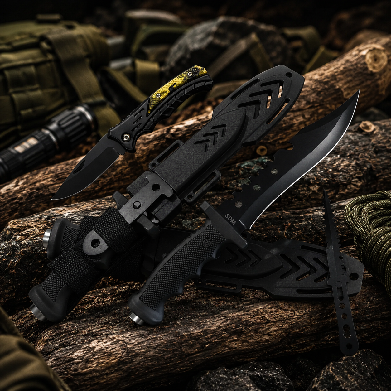 Kit Operacional Faca de Combat + Faca de Arremesso + Canivete
