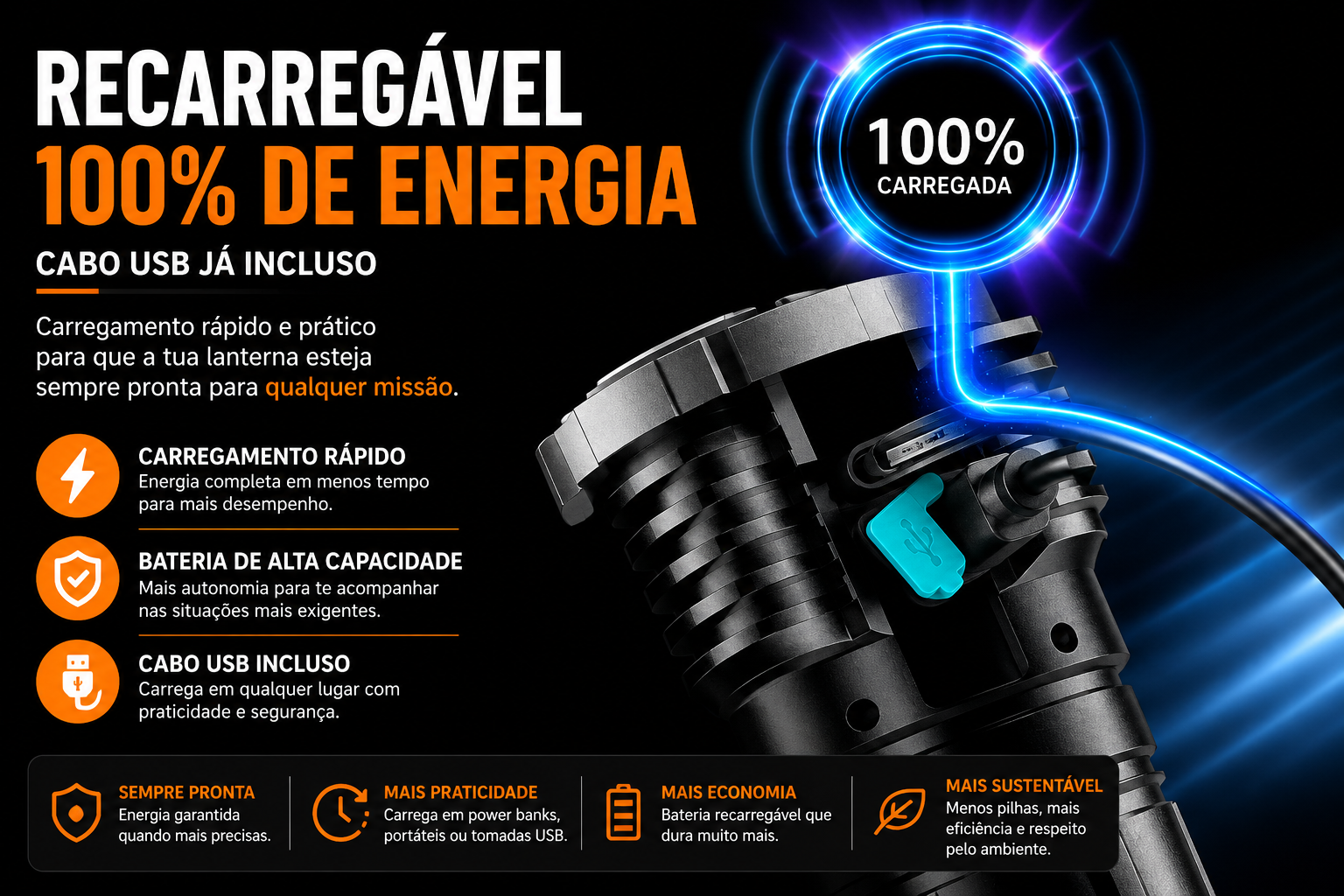 Lanterna Tática Recarregável SWAT