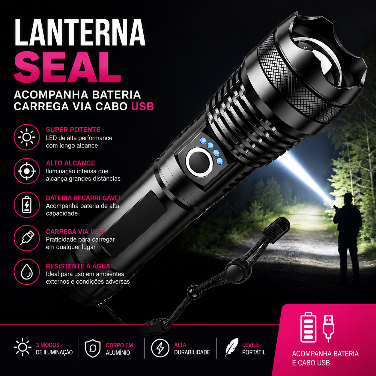 Lanterna Tática Recarregável SEAL
