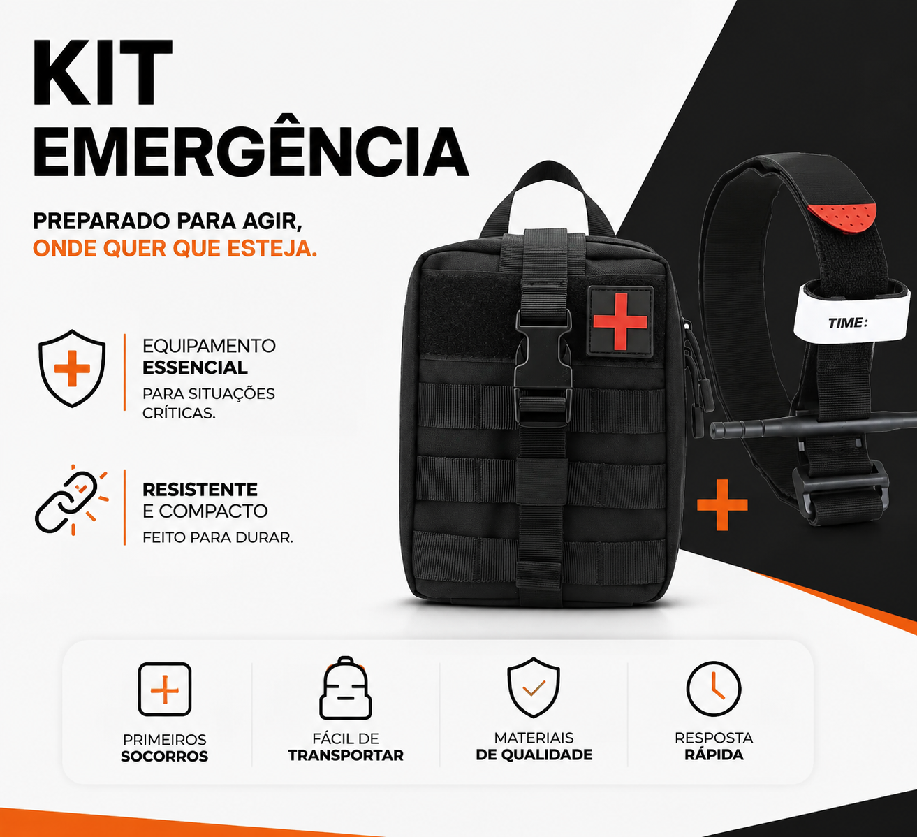 Bolsa Tática APH + Torniquete Profissional 95 cm | Kit Primeiros Socorros