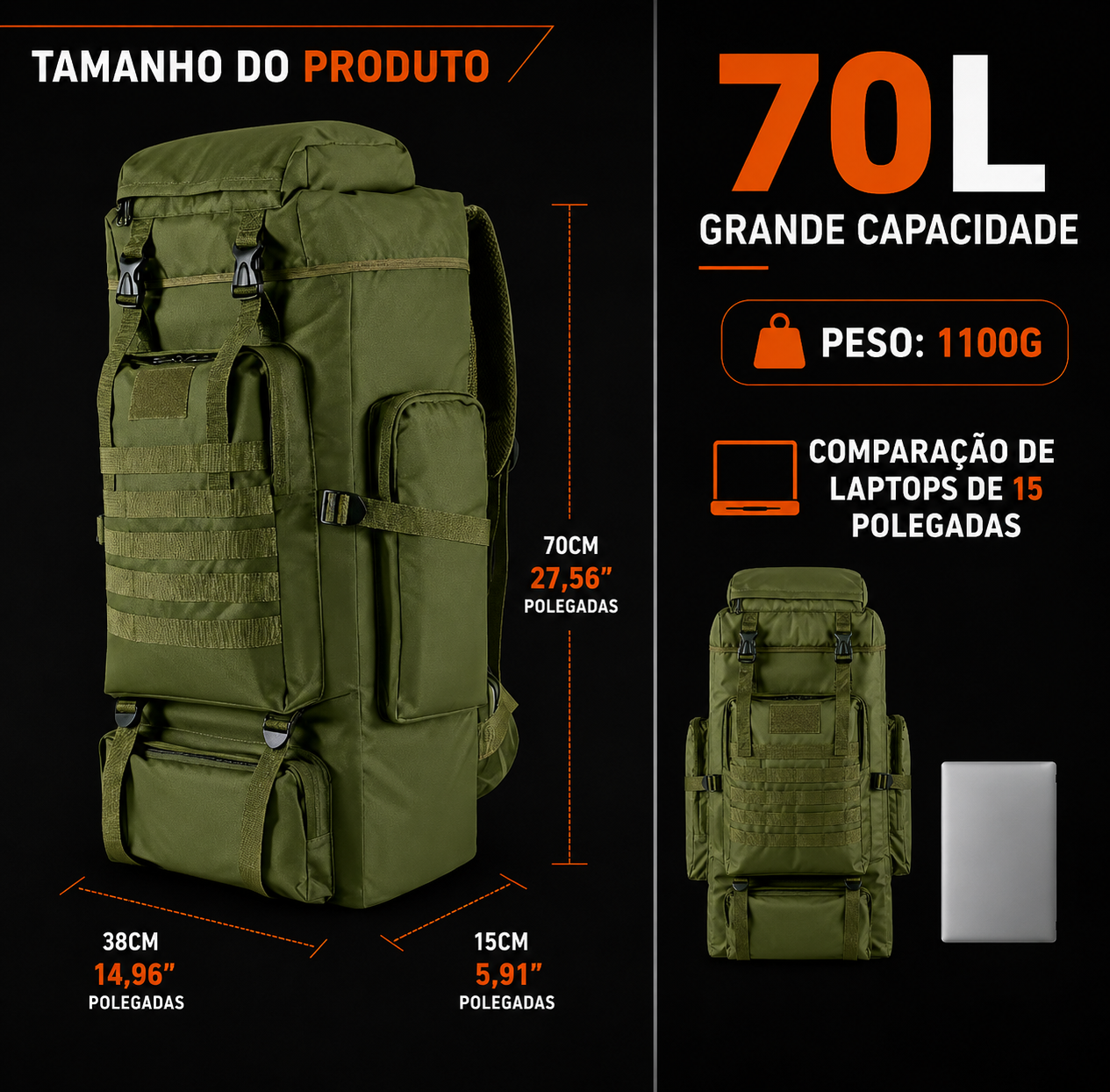Mochila Adventure 70L - Verde Oliva