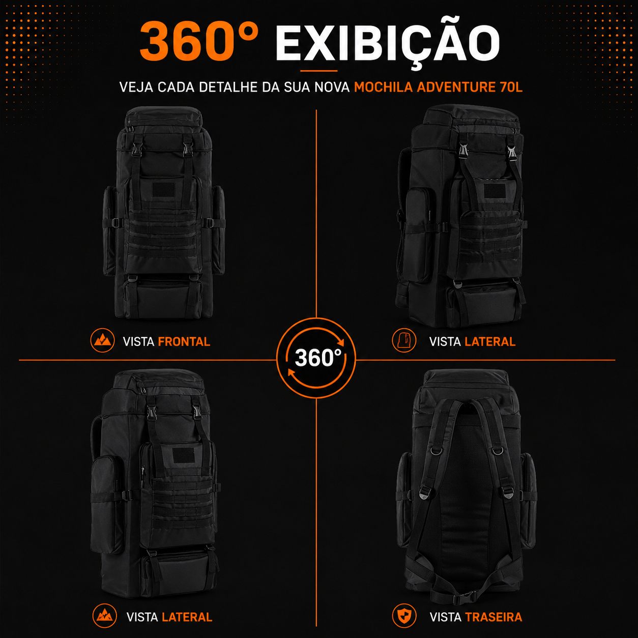 Mochila Adventure 70L - Preta