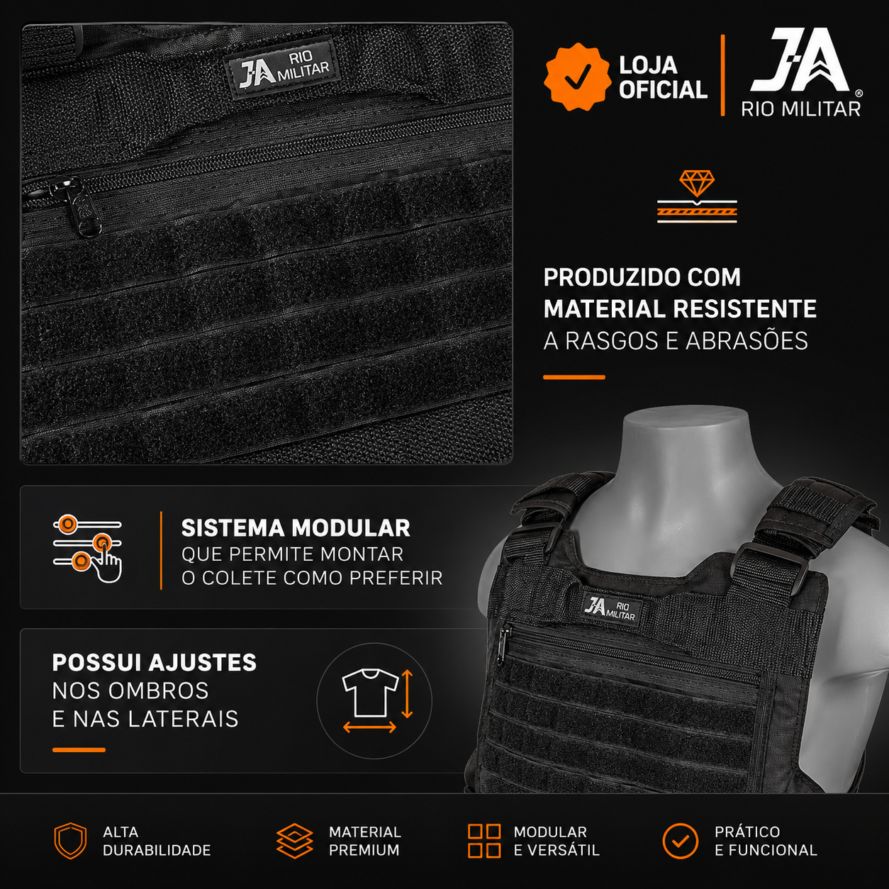 Colete Tático Modular com 5 Itens