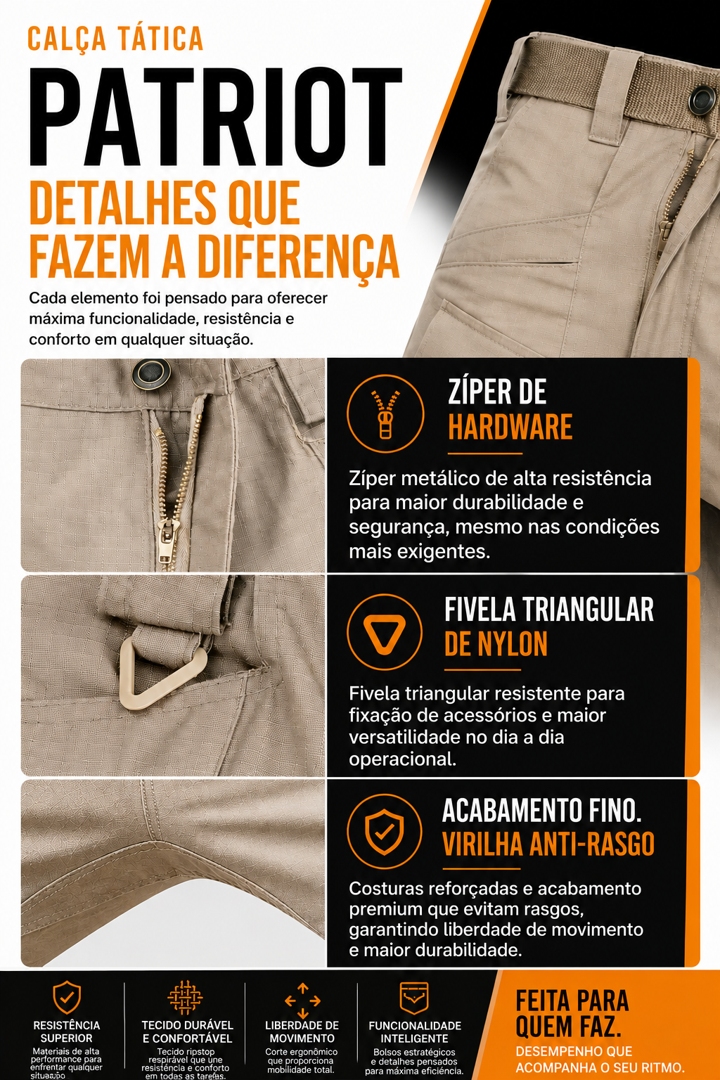 Calça Tática Patriot® - Cáqui
