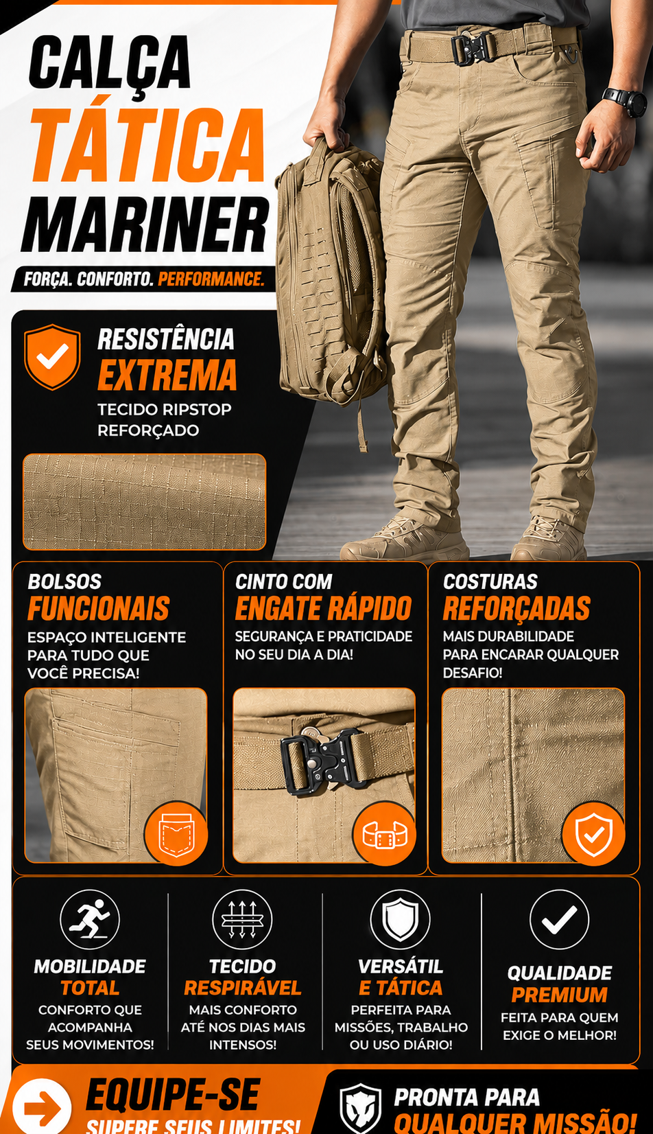 Calça Tática Mariner® - Cáqui