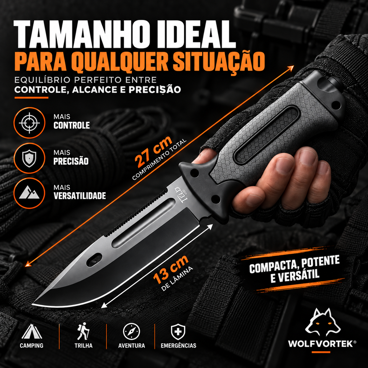 Kit Sobrevivência: Faca Militar  + Lanterna Tática com Zoom Regulável