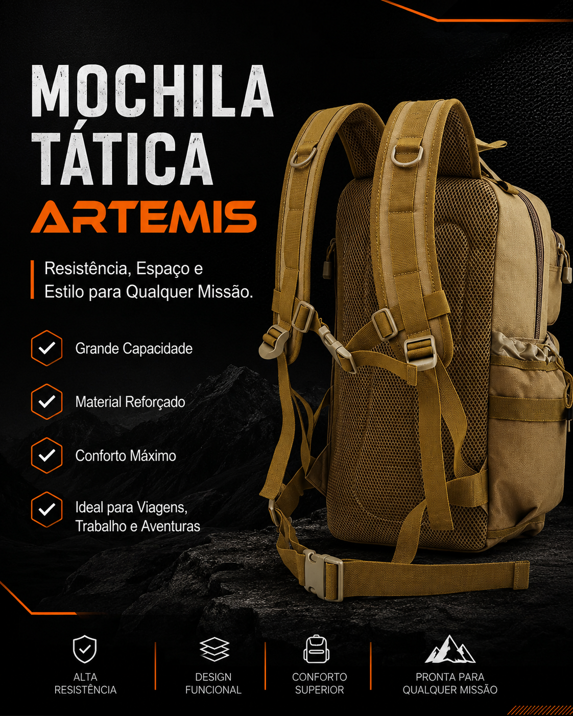Mochila Tática Artemis 40 Litros - Cáqui